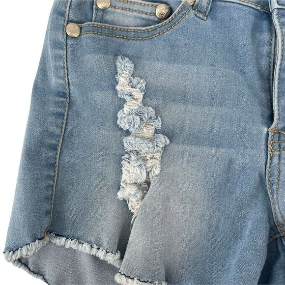 Jean Shorts Light Wash Cut Offs Distressed Stretch Fit Juniors Size 7 BQB Casual - Picture 2 of 5